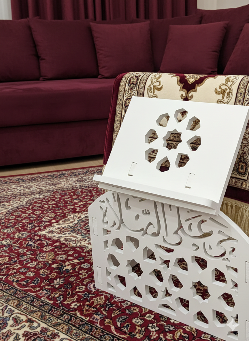 منظم ركن الصلاة المتكامل - حامل مصحف وسجادة بتصميم "حي على الصلاة